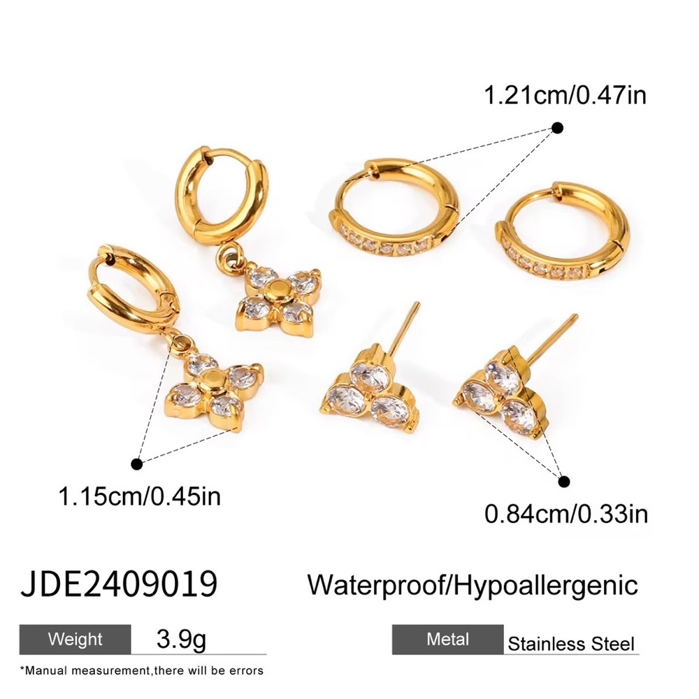 3 Pairs | 18K Gold Plated Earring Set - Picture 6 of 7
